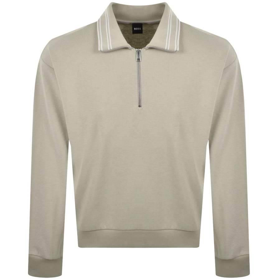 Image number 1 for BOSS Seidler Quarter Zip Sweatshirt Beige