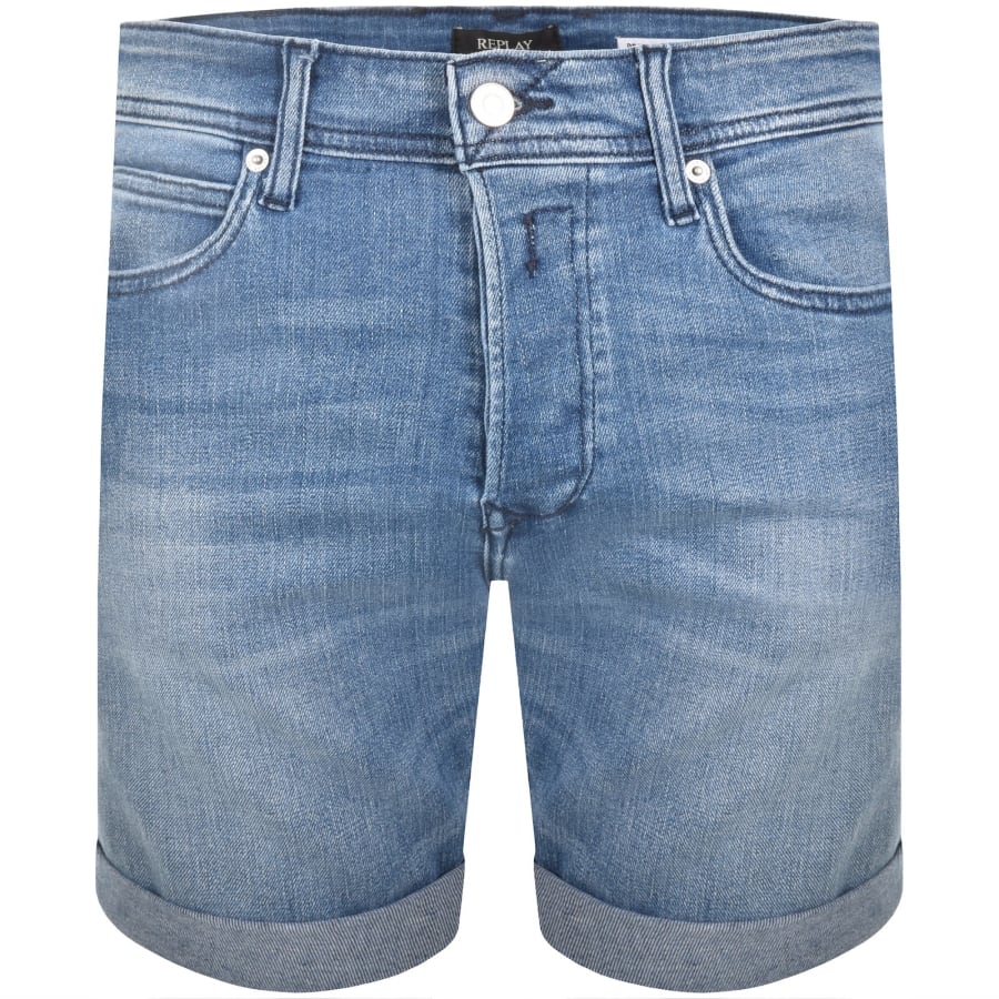 Image number 2 for Replay Denim Shorts Mid Wash Blue
