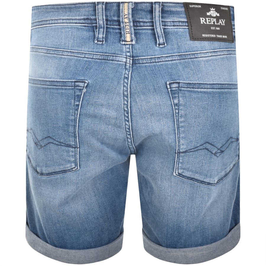 Image number 3 for Replay Denim Shorts Mid Wash Blue