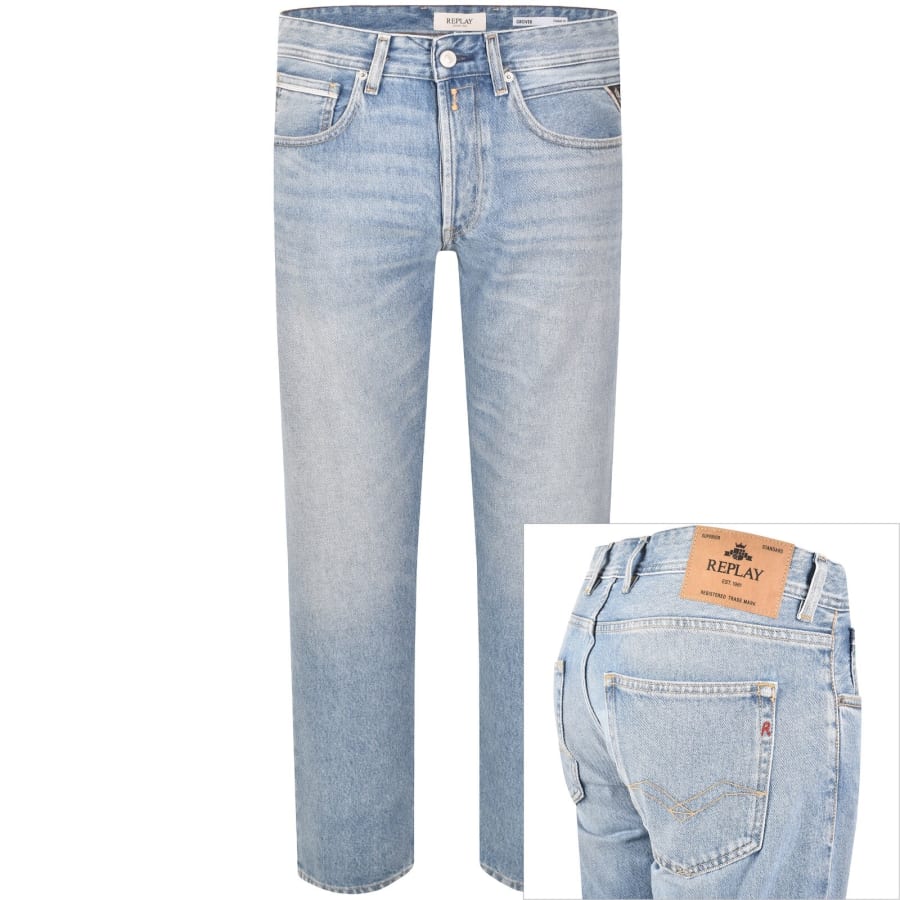 Image number 1 for Replay Grover Straight Fit Light Wash Jeans
