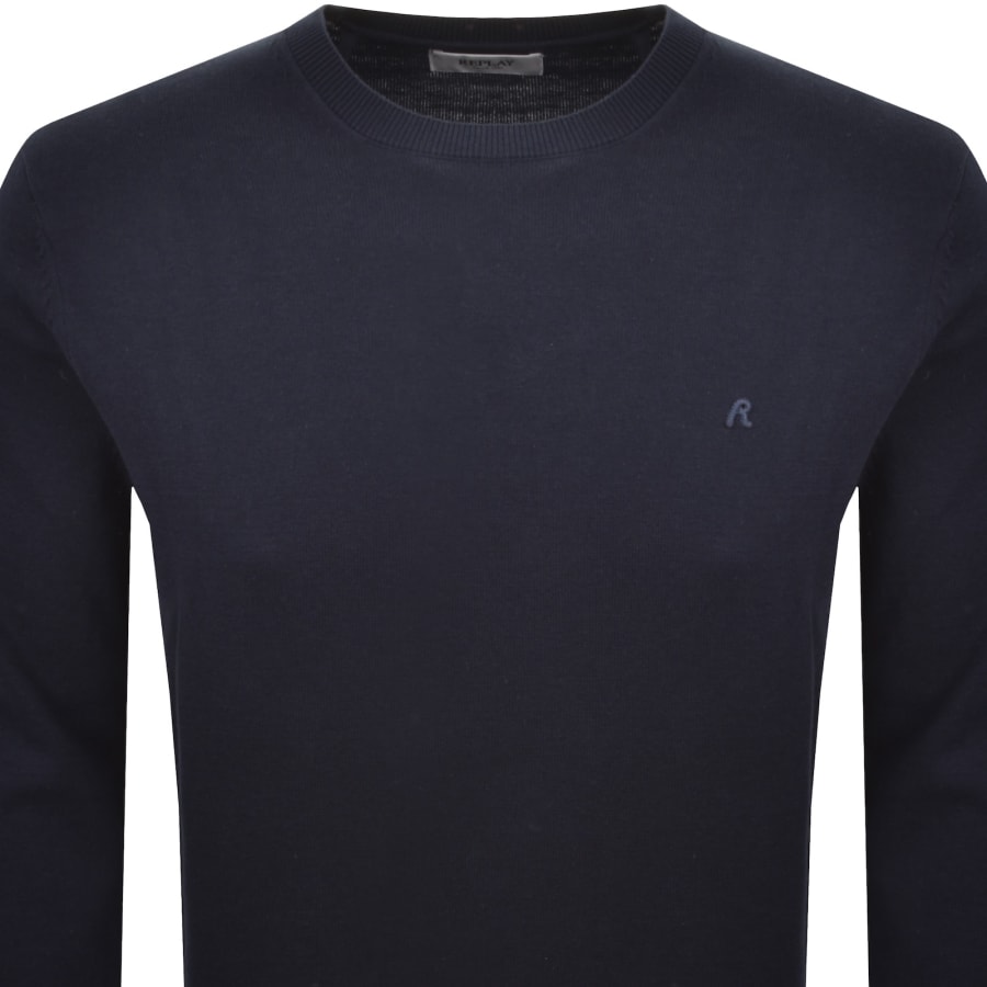 Image number 2 for Replay Crew Neck Knit Jumper Deep Blue