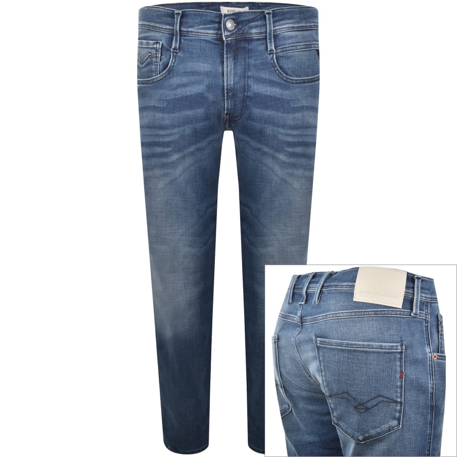 Image number 1 for Replay Anbass Hyperflex Slim Fit Jeans Mid Wash