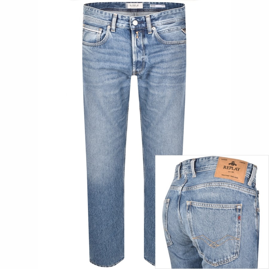 Image number 1 for Replay Grover Straight Fit Light Wash Jeans