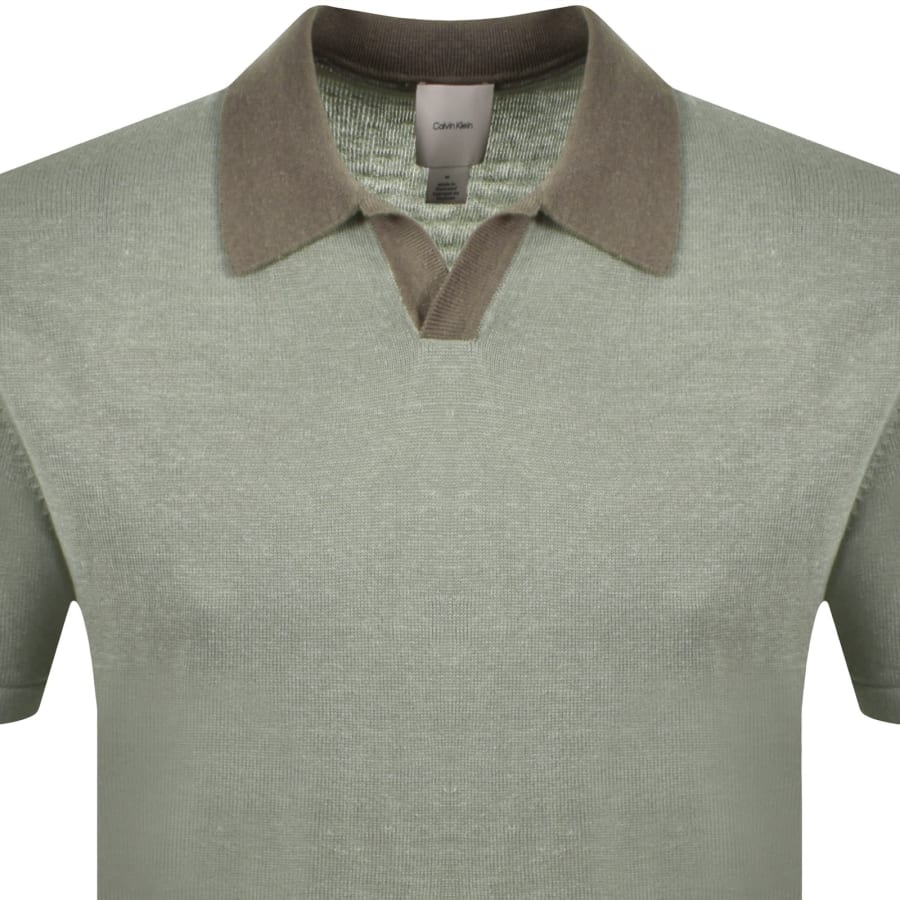 Image number 2 for Calvin Klein Knit Polo Jumper Green