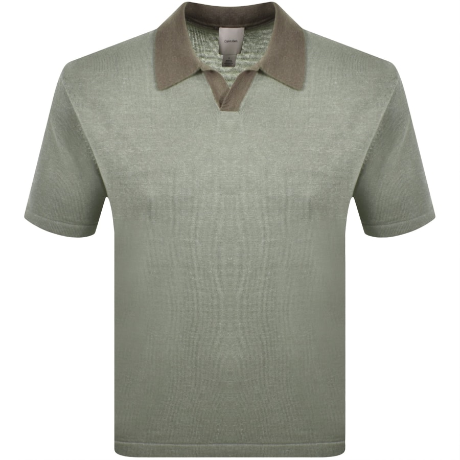 Image number 1 for Calvin Klein Knit Polo Jumper Green