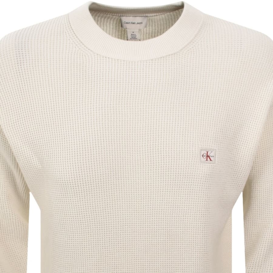 Image number 2 for Calvin Klein Jeans Waffle Knit Jumper Cream
