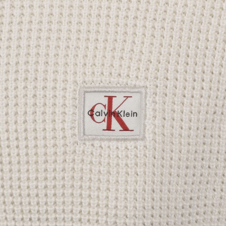 Image number 3 for Calvin Klein Jeans Waffle Knit Jumper Cream
