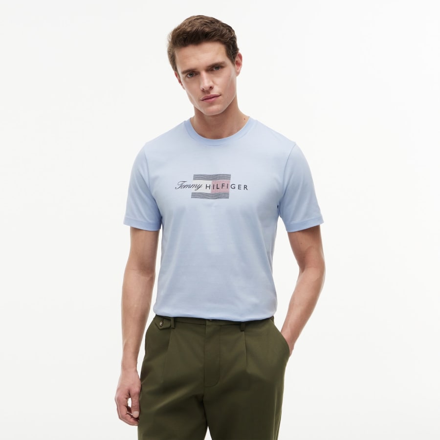 Image number 4 for Tommy Hilfiger Script Flag T Shirt Blue