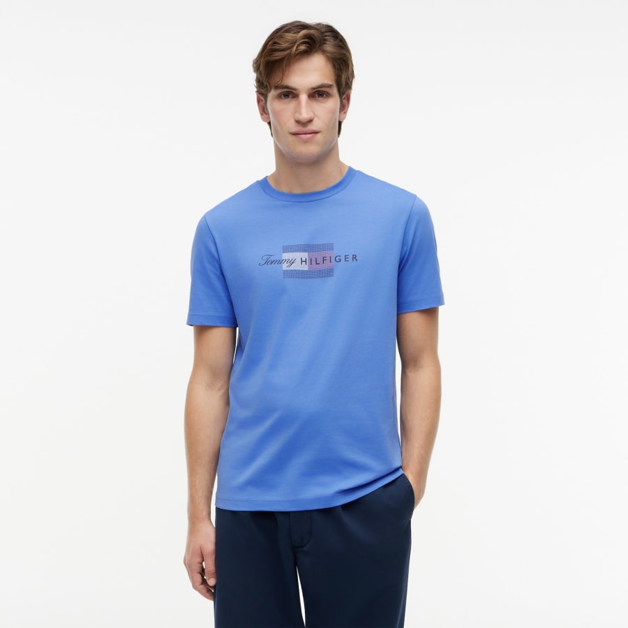 Image number 4 for Tommy Hilfiger Script Flag T Shirt Blue
