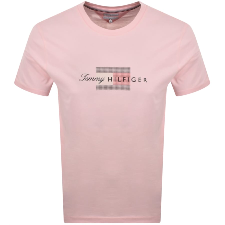 Image number 1 for Tommy Hilfiger Script Flag T Shirt Pink