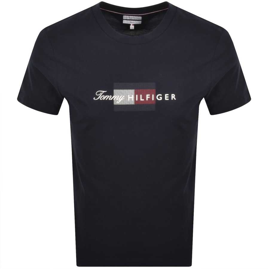 Image number 1 for Tommy Hilfiger Script Flag T Shirt Navy