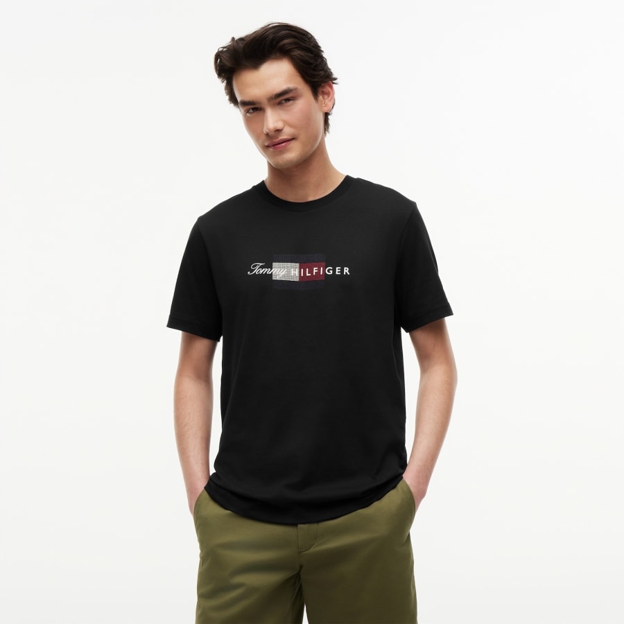 Image number 4 for Tommy Hilfiger Script Flag T Shirt Black