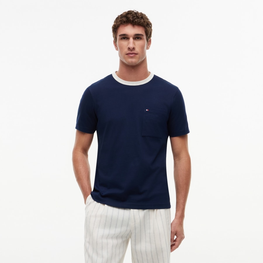 Image number 4 for Tommy Hilfiger Mesh Neck Trim T Shirt Navy