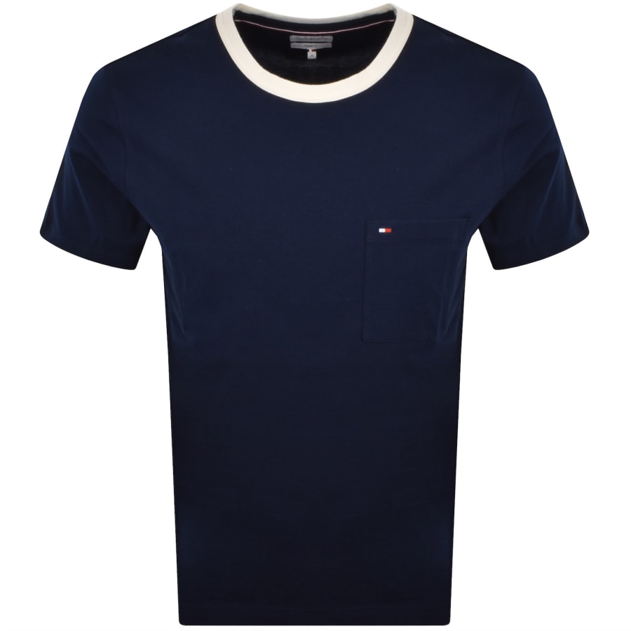 Image number 1 for Tommy Hilfiger Mesh Neck Trim T Shirt Navy