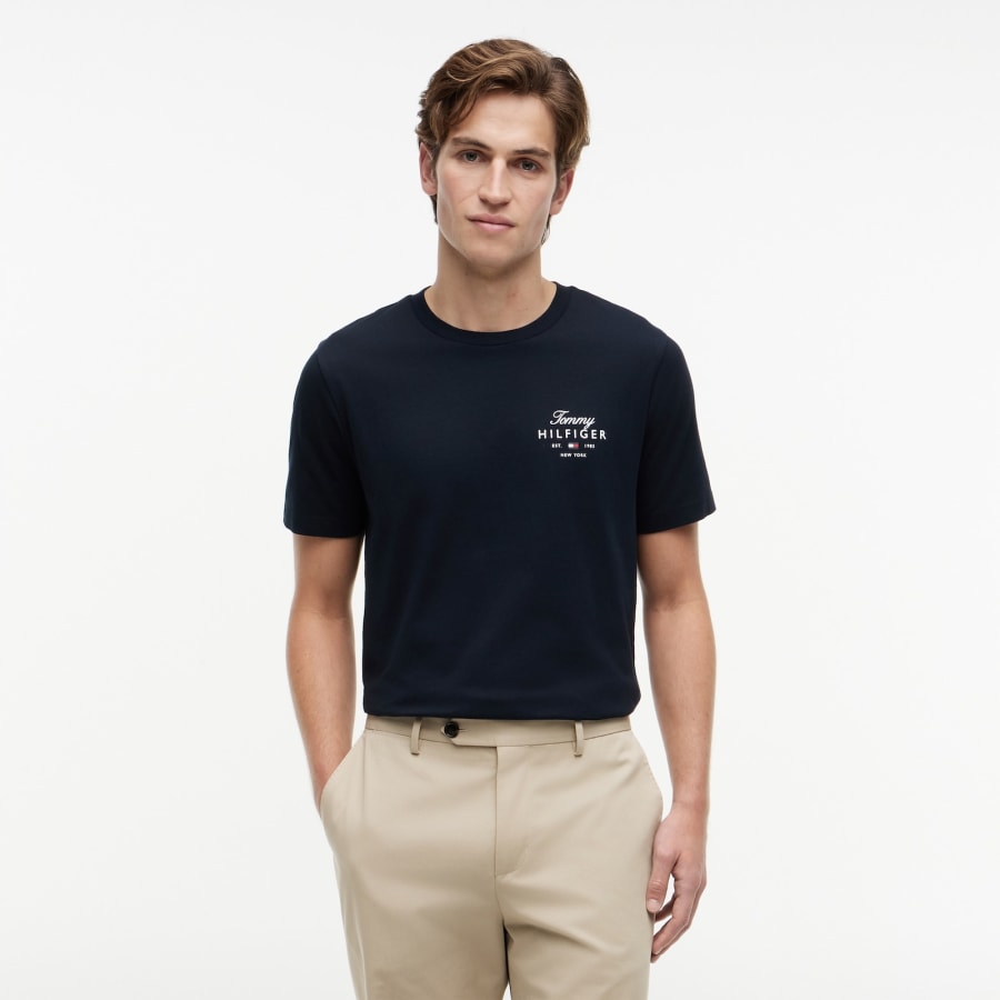 Image number 4 for Tommy Hilfiger Script Stack T Shirt Navy
