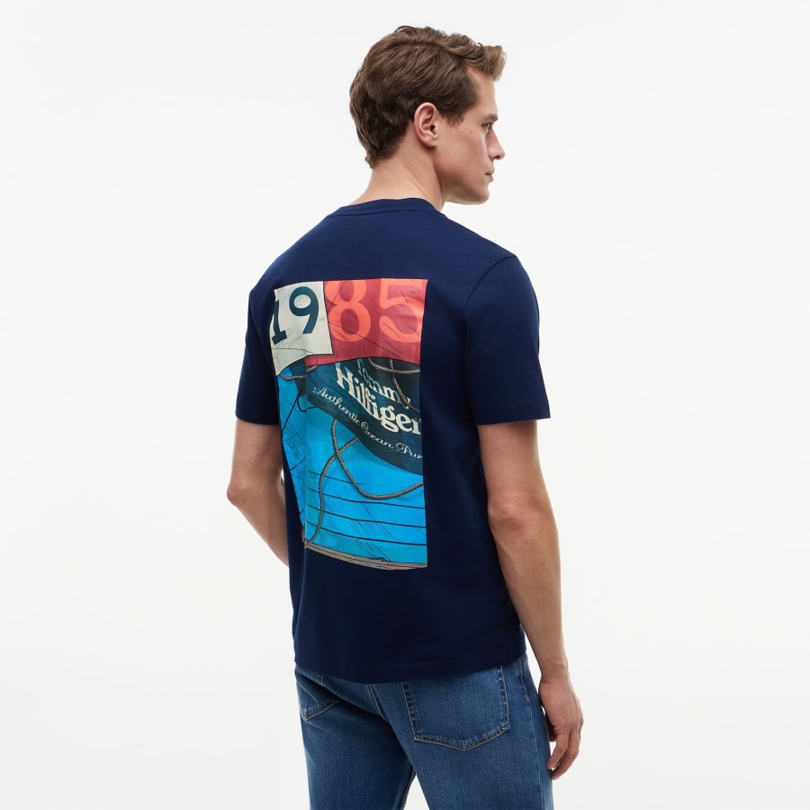 Image number 5 for Tommy Hilfiger Back Photo T Shirt Navy