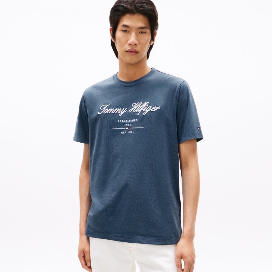 Image number 5 for Tommy Hilfiger Script  Logo T Shirt Blue