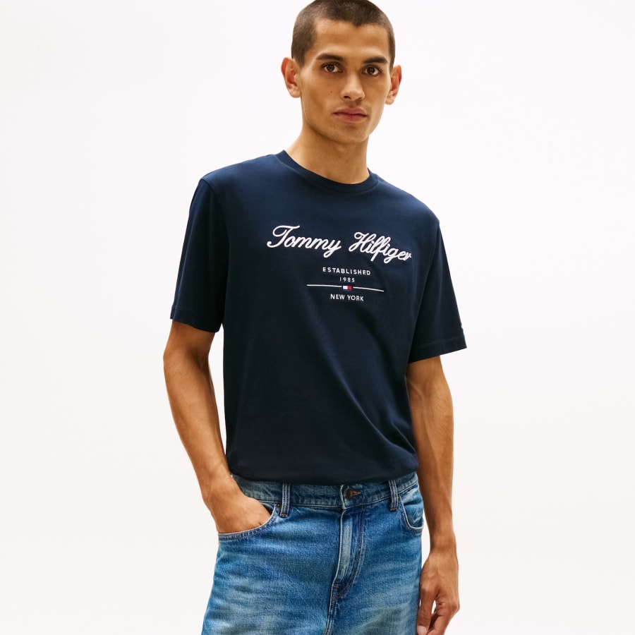 Image number 5 for Tommy Hilfiger Script  Logo T Shirt Navy