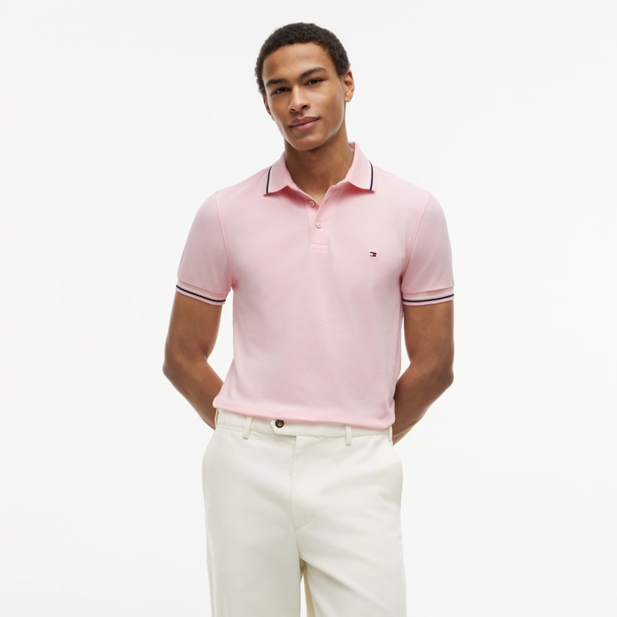 Image number 5 for Tommy Hilfiger Tipped Polo T Shirt Pink