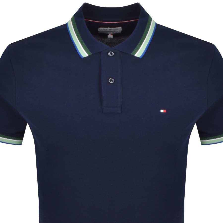 Image number 2 for Tommy Hilfiger Contrast Collar Polo T Shirt Navy