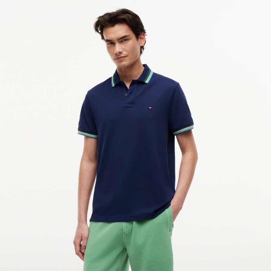 Image number 5 for Tommy Hilfiger Contrast Collar Polo T Shirt Navy