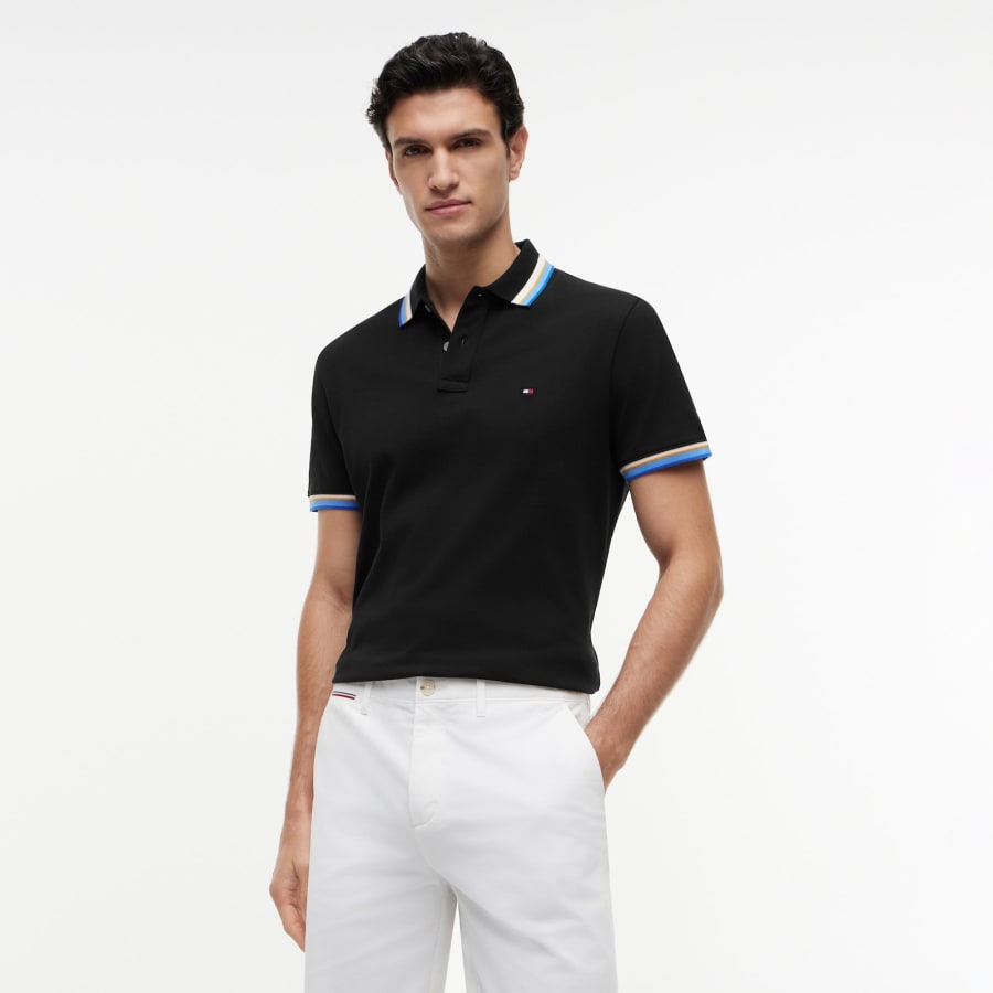 Image number 5 for Tommy Hilfiger Contrast Collar Polo T Shirt Black