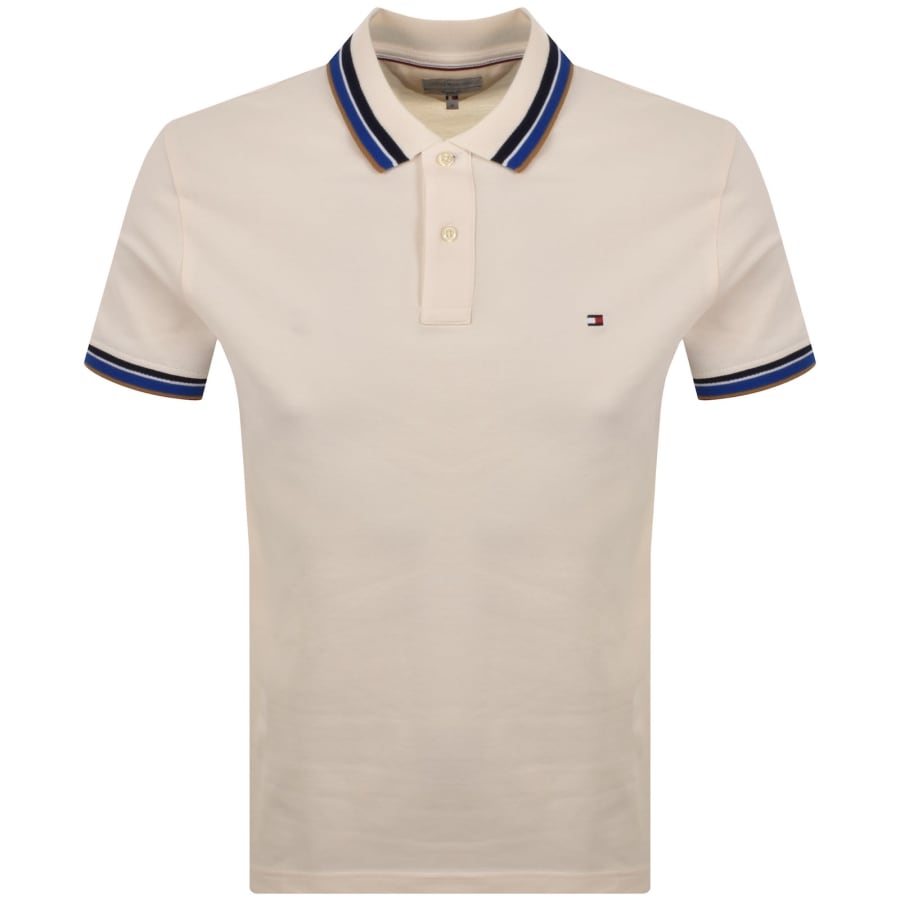 Image number 1 for Tommy Hilfiger Contrast Collar Polo T Shirt Ivory