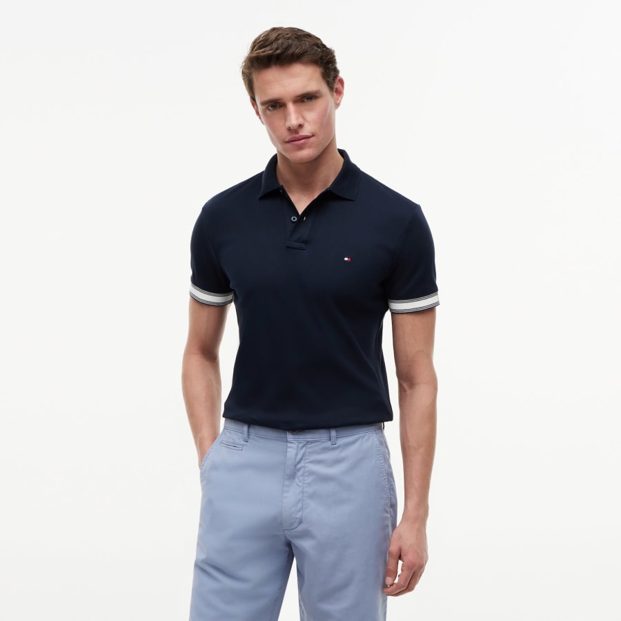 Image number 5 for Tommy Hilfiger Liquid Flag Cuff Polo Navy