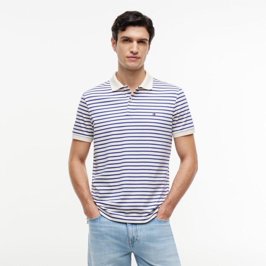 Image number 5 for Tommy Hilfiger Liquid Stripe Polo T Shirt Ivory