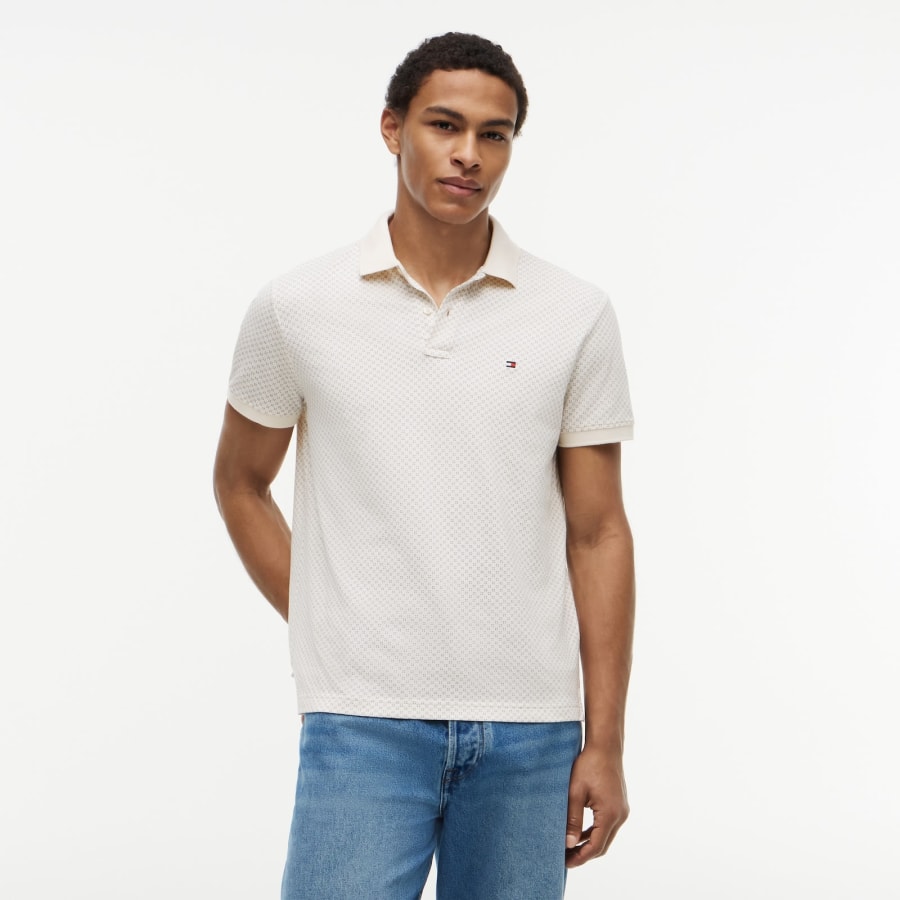 Image number 5 for Tommy Hilfiger Microprint Pique Polo T Shirt Ivory