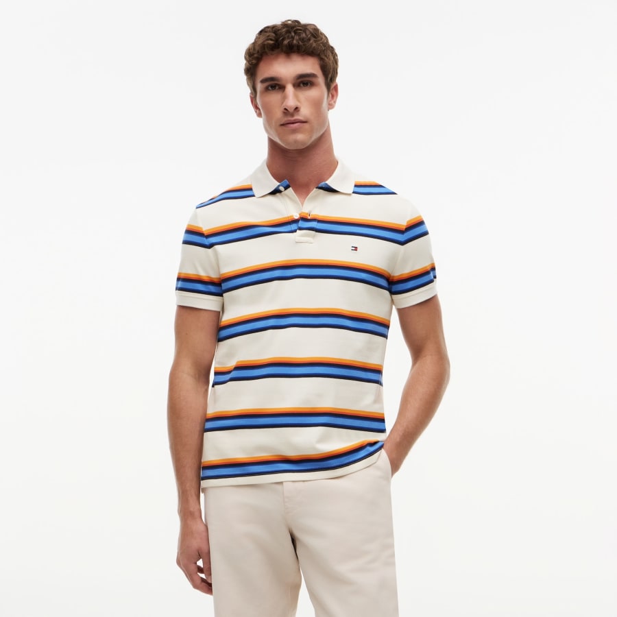 Image number 5 for Tommy Hilfiger Roadmap Stripe Polo T Shirt Ivory