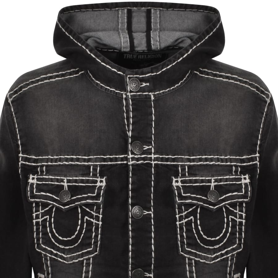 Image number 2 for True Religion Hooded Denim Jacket Grey