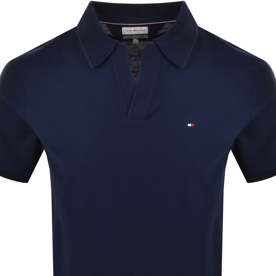 Image number 2 for Tommy Hilfiger V Neck Crepe Polo Navy
