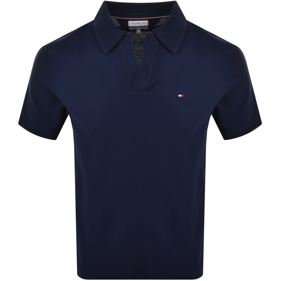 Image number 1 for Tommy Hilfiger V Neck Crepe Polo Navy