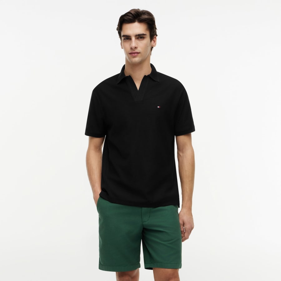Image number 4 for Tommy Hilfiger V Neck Crepe Polo Black