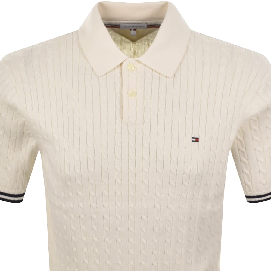 Image number 2 for Tommy Hilfiger Cable Knit Polo Ivory