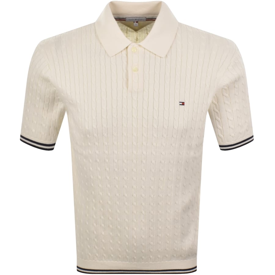 Image number 1 for Tommy Hilfiger Cable Knit Polo Ivory