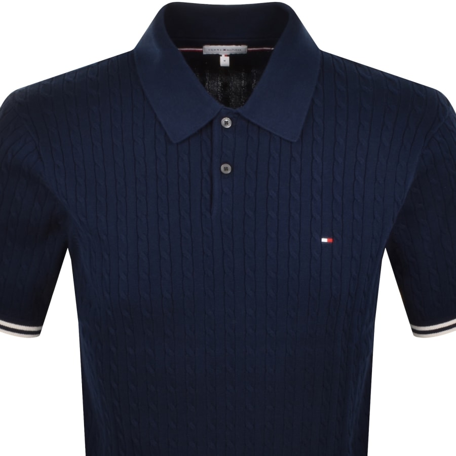 Image number 2 for Tommy Hilfiger Cable Knit Polo Navy