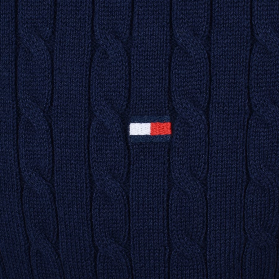 Image number 3 for Tommy Hilfiger Cable Knit Polo Navy