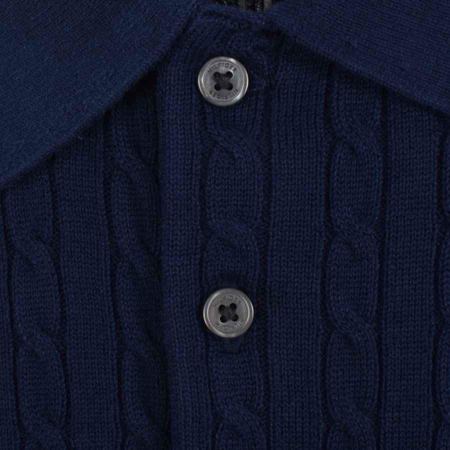 Image number 4 for Tommy Hilfiger Cable Knit Polo Navy