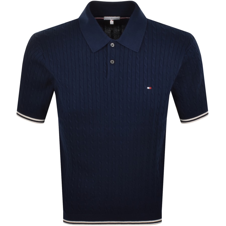 Image number 1 for Tommy Hilfiger Cable Knit Polo Navy