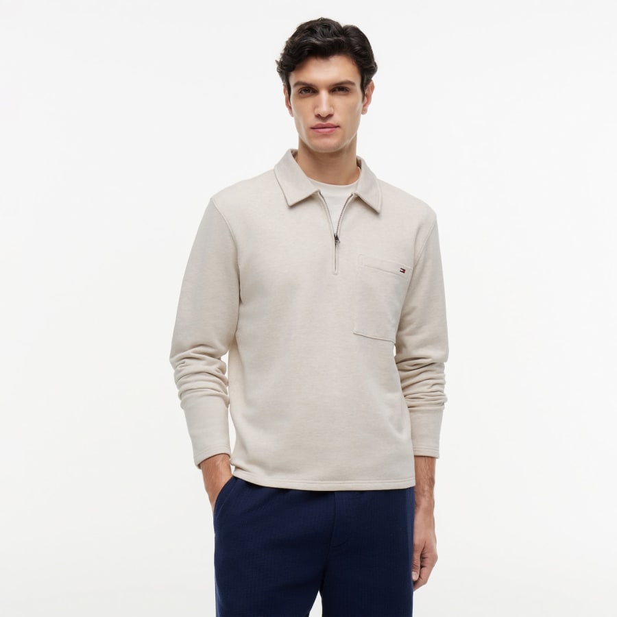 Image number 5 for Tommy Hilfiger Quarter Zip Sweatshirt Cream