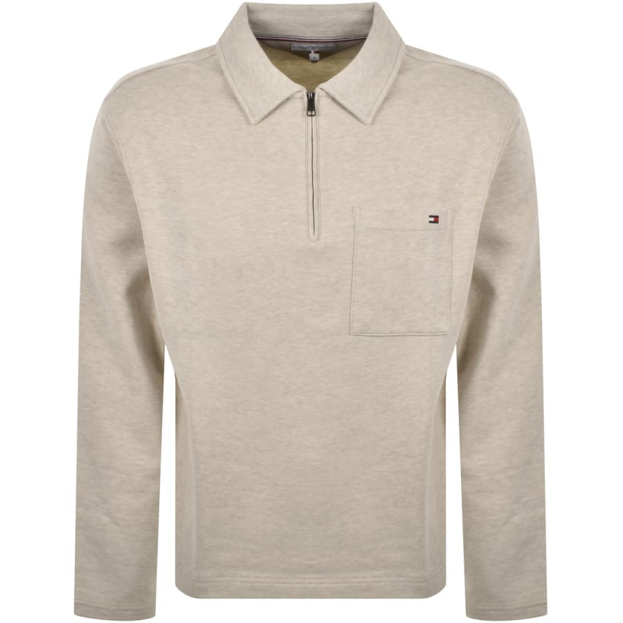 Image number 1 for Tommy Hilfiger Quarter Zip Sweatshirt Cream