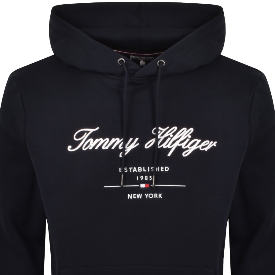 Image number 2 for Tommy Hilfiger Script Logo Hoodie Navy