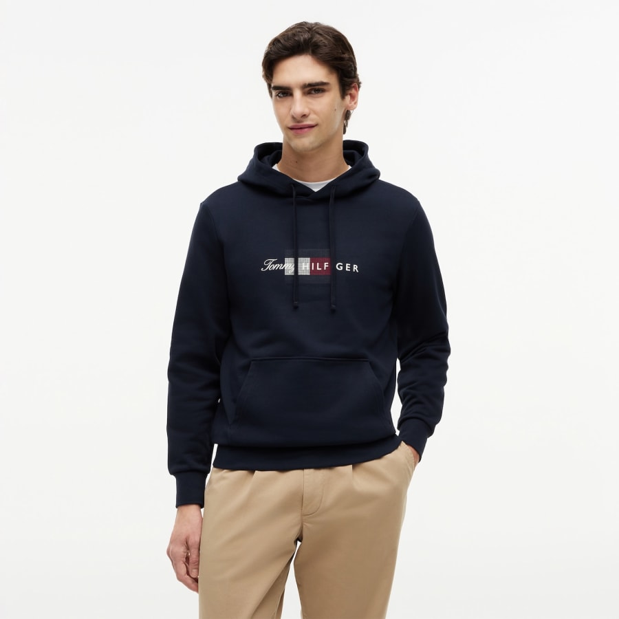 Image number 4 for Tommy Hilfiger Script Flag Hoodie Navy