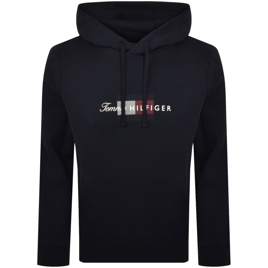 Image number 1 for Tommy Hilfiger Script Flag Hoodie Navy