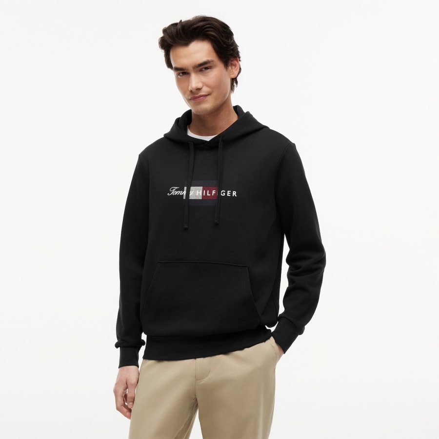 Image number 4 for Tommy Hilfiger Script Flag Hoodie Black