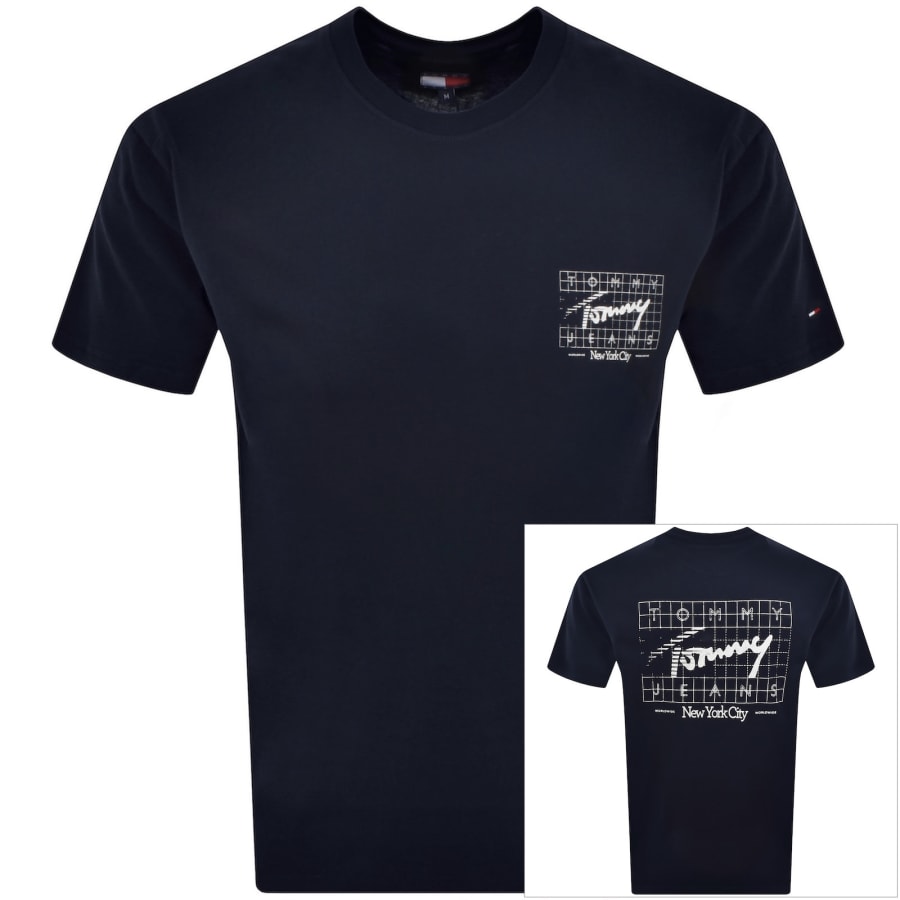 Image number 1 for Tommy Jeans Sign Flag T Shirt Navy