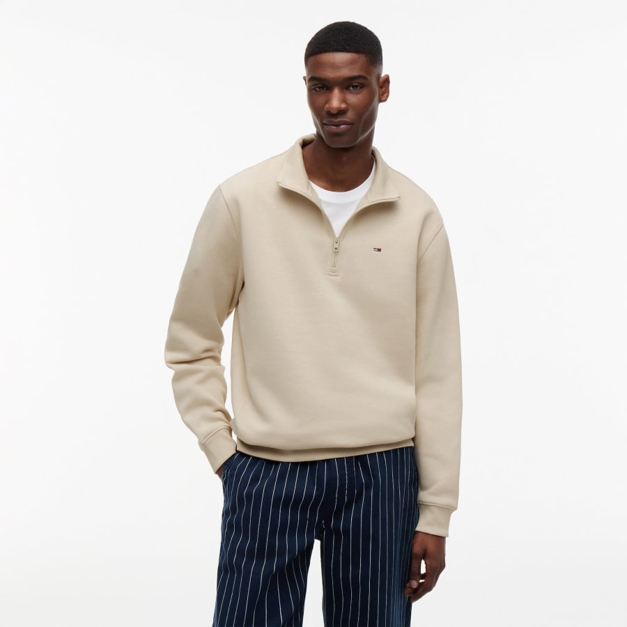 Image number 5 for Tommy Jeans Quarter Zip Sweatshirt Beige