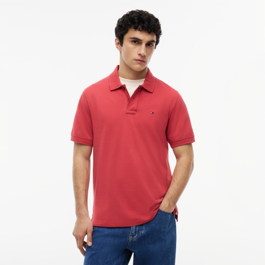 Image number 5 for Tommy Jeans Tipped Polo Shirt Red